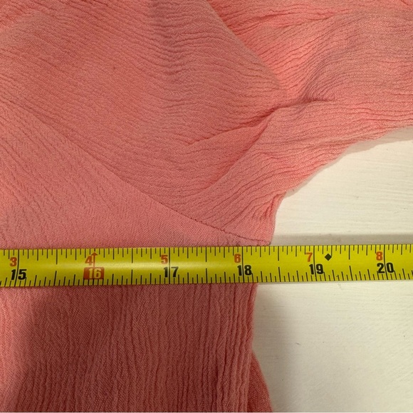 New York & Company Pink Bell Sleeve Blouse with Tie Front Lace Hem Size Small - Picture 9 of 11